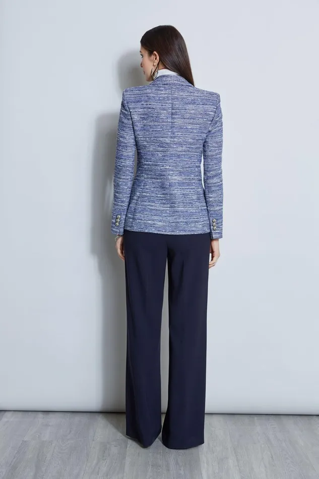 Elie Tahari Jackets and Blazers Tweed Panel Single Button Blazer Blue Multi 8211 Women