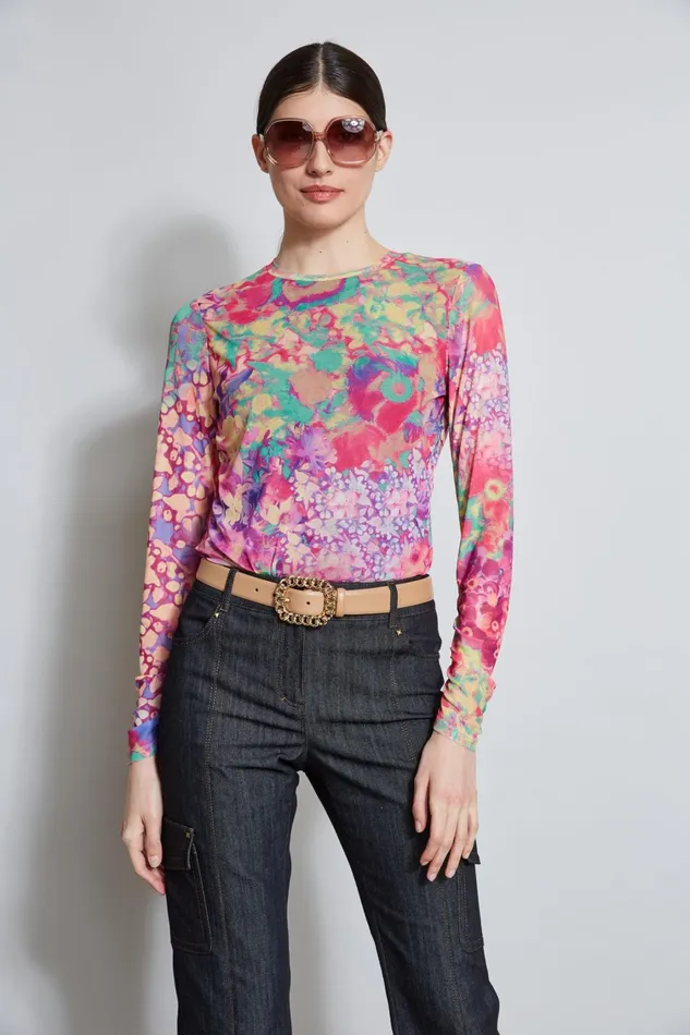 Elie Tahari Knits and Sweaters Field Floral Mesh Knit Multi 8211 Women