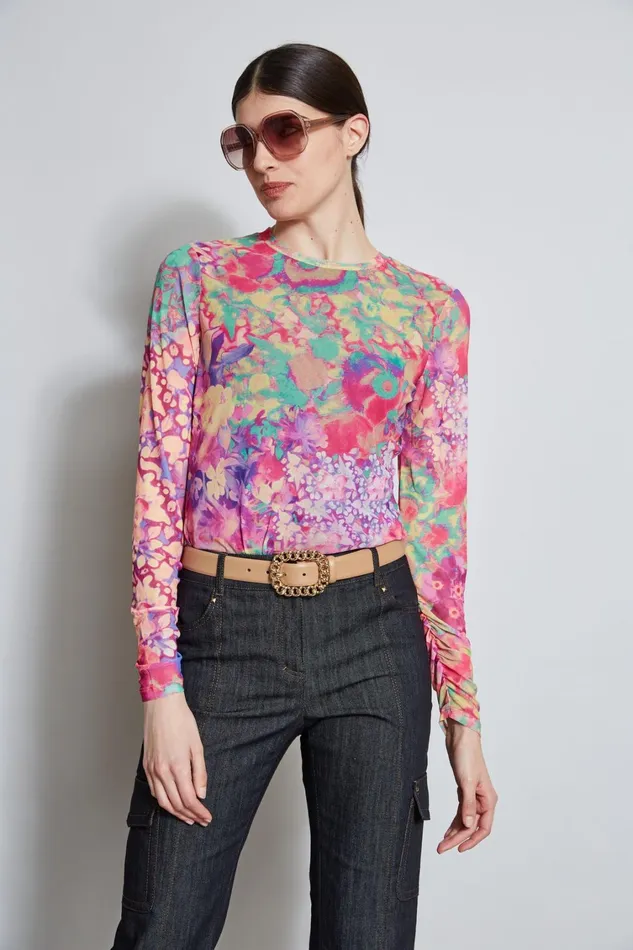 Elie Tahari Knits and Sweaters Field Floral Mesh Knit Multi 8211 Women