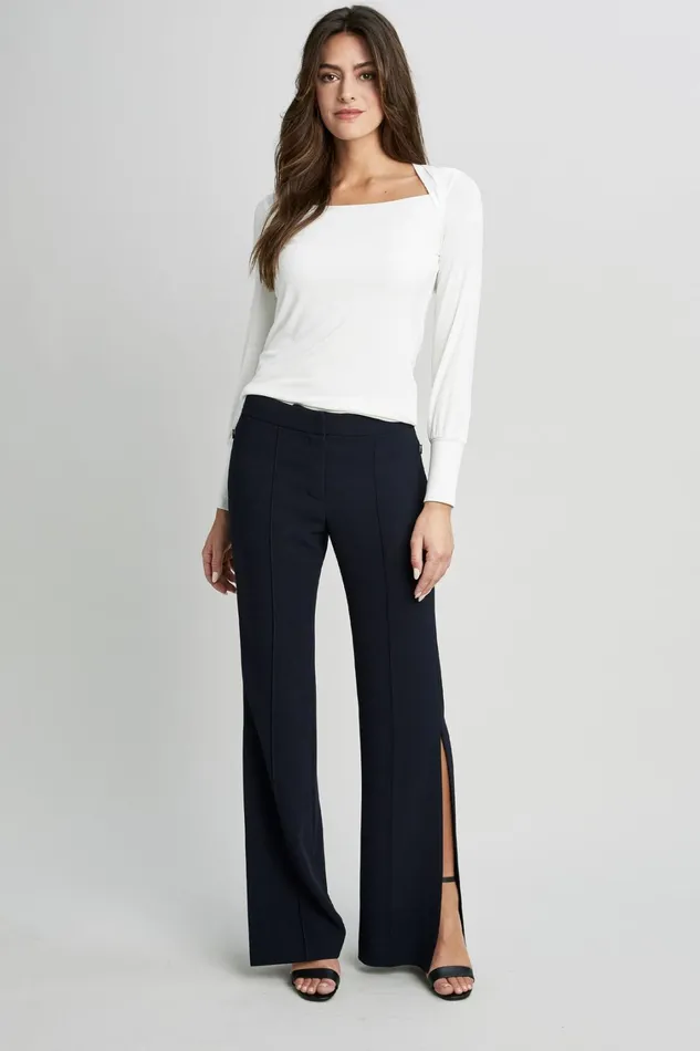 Elie Tahari Knits and Sweaters Straight Neck Ribbed Knit Sky White 8211 Women