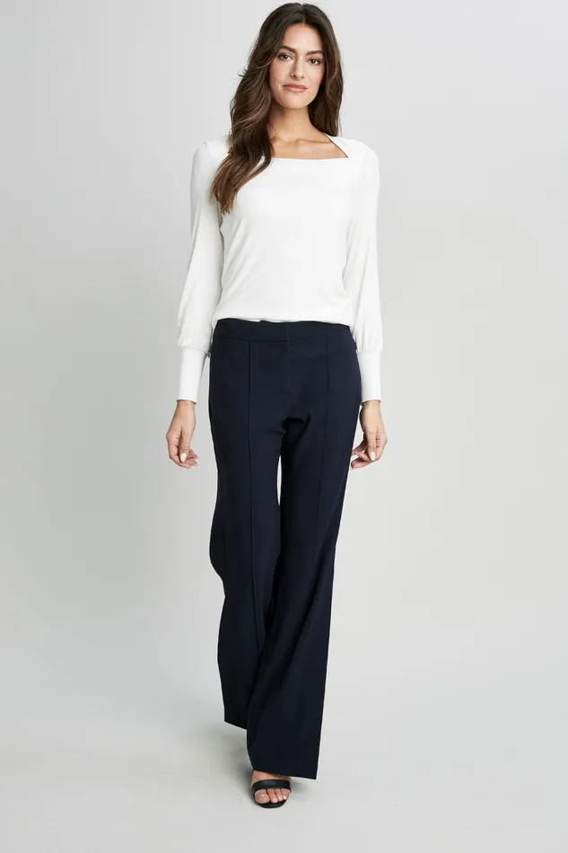 Elie Tahari Knits and Sweaters Straight Neck Ribbed Knit Sky White 8211 Women