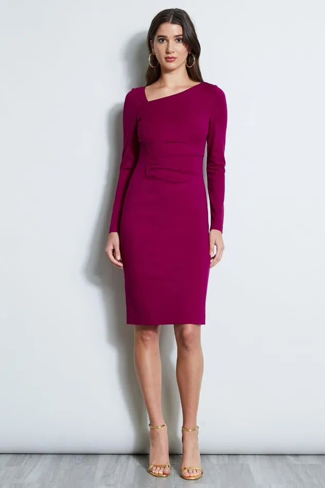 Elie Tahari Long Sleeve Dresses Asymmetric Knit Dress Boysenberry 8211 Women