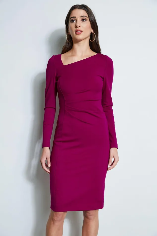 Elie Tahari Long Sleeve Dresses Asymmetric Knit Dress Boysenberry 8211 Women