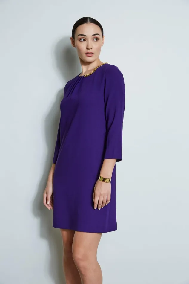 Elie Tahari Long Sleeve Dresses Chain Shift Dress Winter Plum 8211 Women