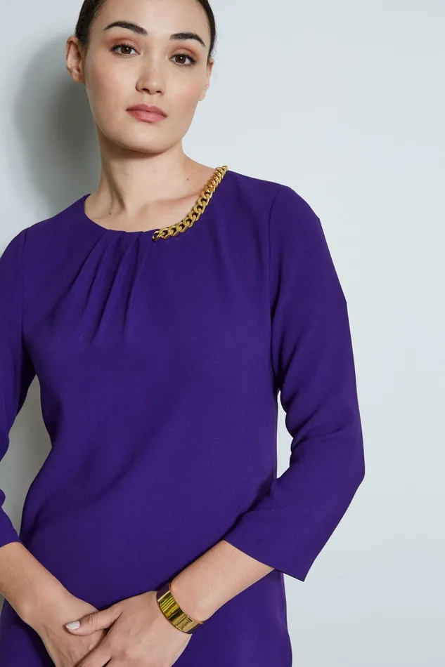 Elie Tahari Long Sleeve Dresses Chain Shift Dress Winter Plum 8211 Women