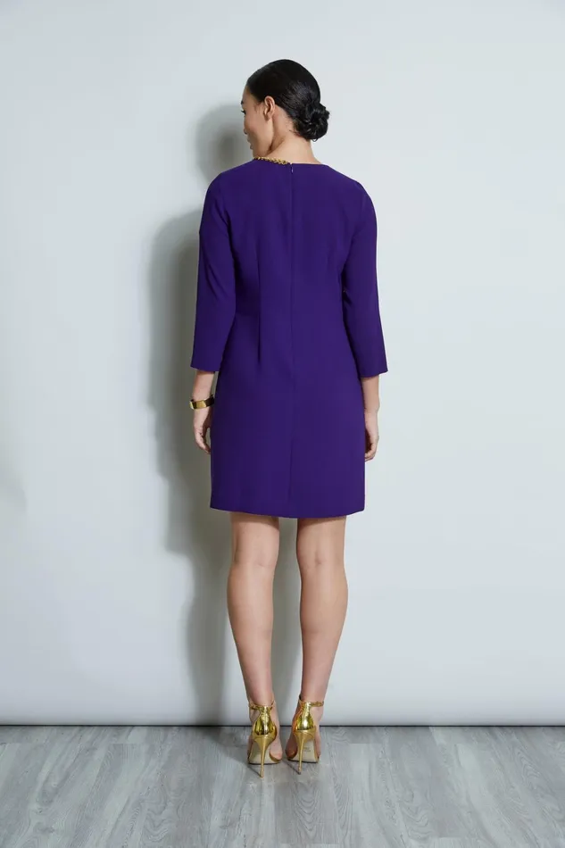 Elie Tahari Long Sleeve Dresses Chain Shift Dress Winter Plum 8211 Women