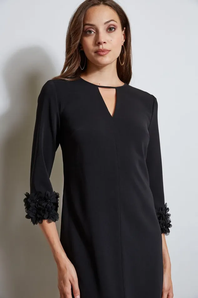 Elie Tahari Long Sleeve Dresses Flower Applique Sleeve Dress Black 8211 Women