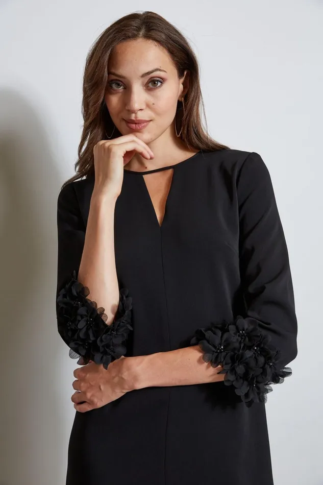 Elie Tahari Long Sleeve Dresses Flower Applique Sleeve Dress Black 8211 Women