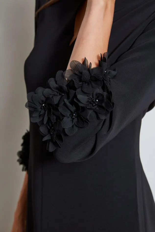 Elie Tahari Long Sleeve Dresses Flower Applique Sleeve Dress Black 8211 Women
