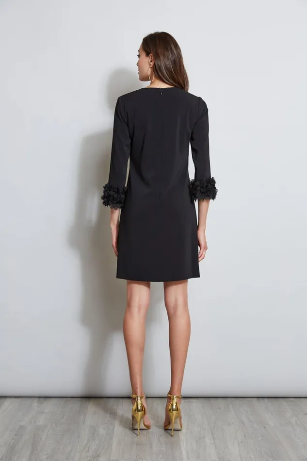 Elie Tahari Long Sleeve Dresses Flower Applique Sleeve Dress Black 8211 Women