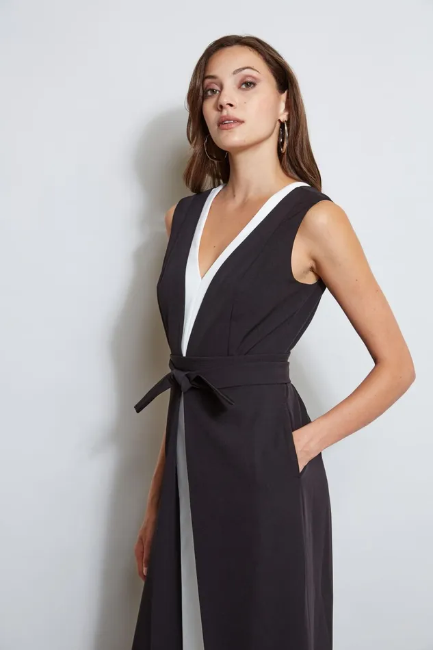 Elie Tahari Maxi Dresses Color Blocked Jumpsuit Noirsky White 8211 Women