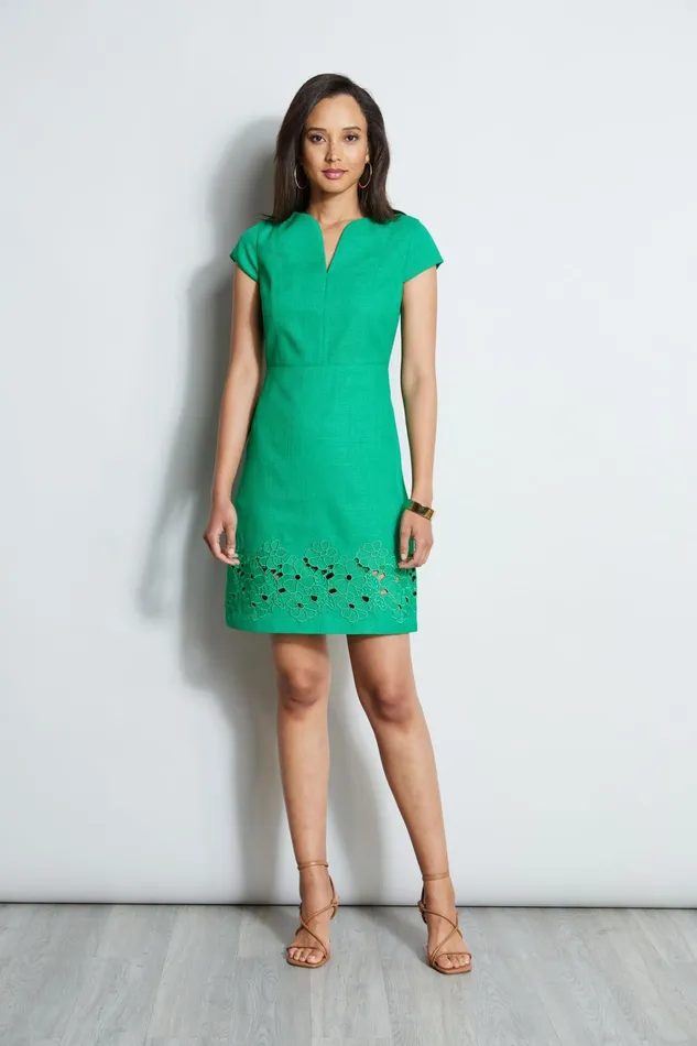 Elie Tahari Short Sleeve Dresses Short Sleeve Embroidered Hem Dress Palm Leaf 8211 Women Elie Tahari Short Sleeve Dresses Short Sleeve Embroidered Hem Dress Palm Leaf 8211 Women