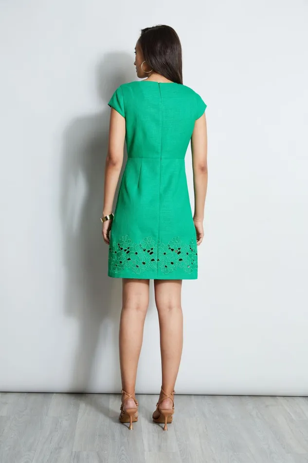 Elie Tahari Short Sleeve Dresses Short Sleeve Embroidered Hem Dress Palm Leaf 8211 Women