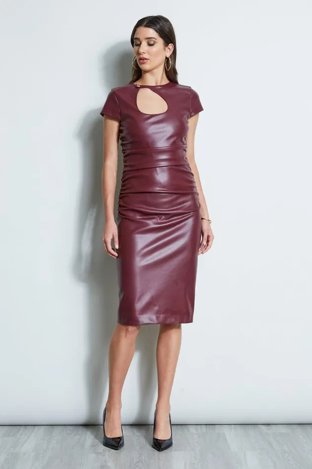 Elie Tahari Short Sleeve Dresses Vegan Leather Keyhole Dress Burgundy 8211 Women Elie Tahari Short Sleeve Dresses Vegan Leather Keyhole Dress Burgundy 8211 Women