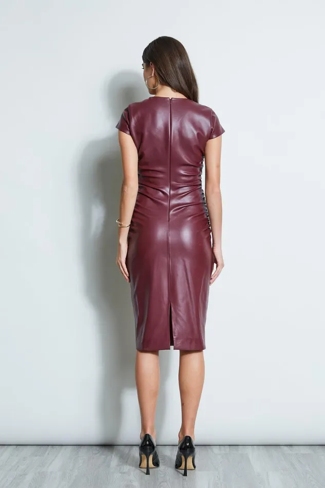 Elie Tahari Short Sleeve Dresses Vegan Leather Keyhole Dress Burgundy 8211 Women