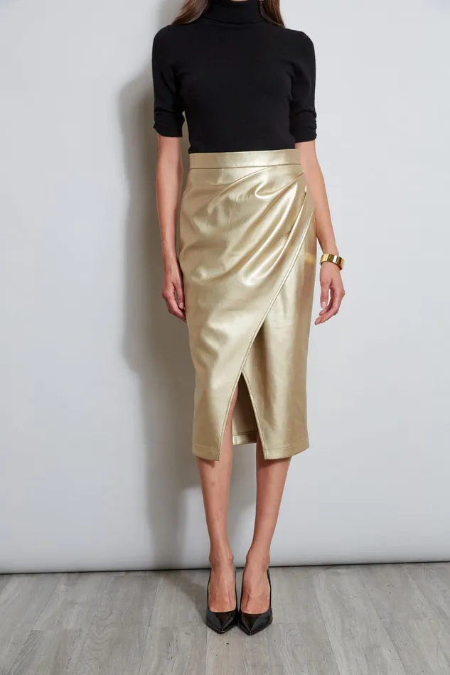 Elie Tahari Skirts Metallic Midi Wrap Skirt Brushed Gold 8211 Women