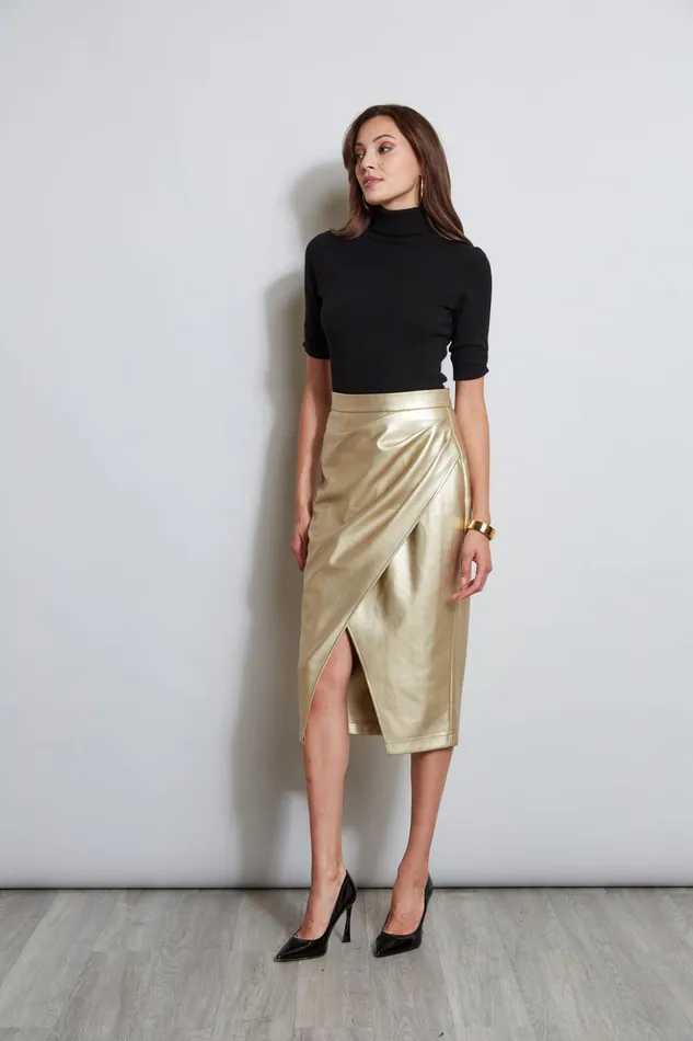 Elie Tahari Skirts Metallic Midi Wrap Skirt Brushed Gold 8211 Women