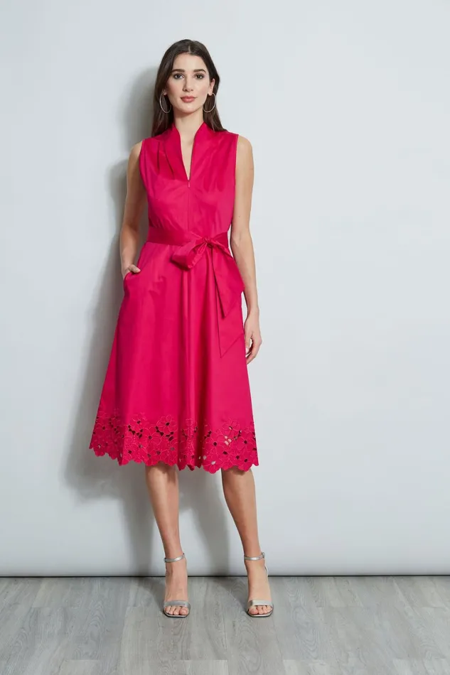 Elie Tahari Sleeveless Dresses Embroidered Hem Cotton Dress Cyclamen 8211 Women Elie Tahari Sleeveless Dresses Embroidered Hem Cotton Dress Cyclamen 8211 Women