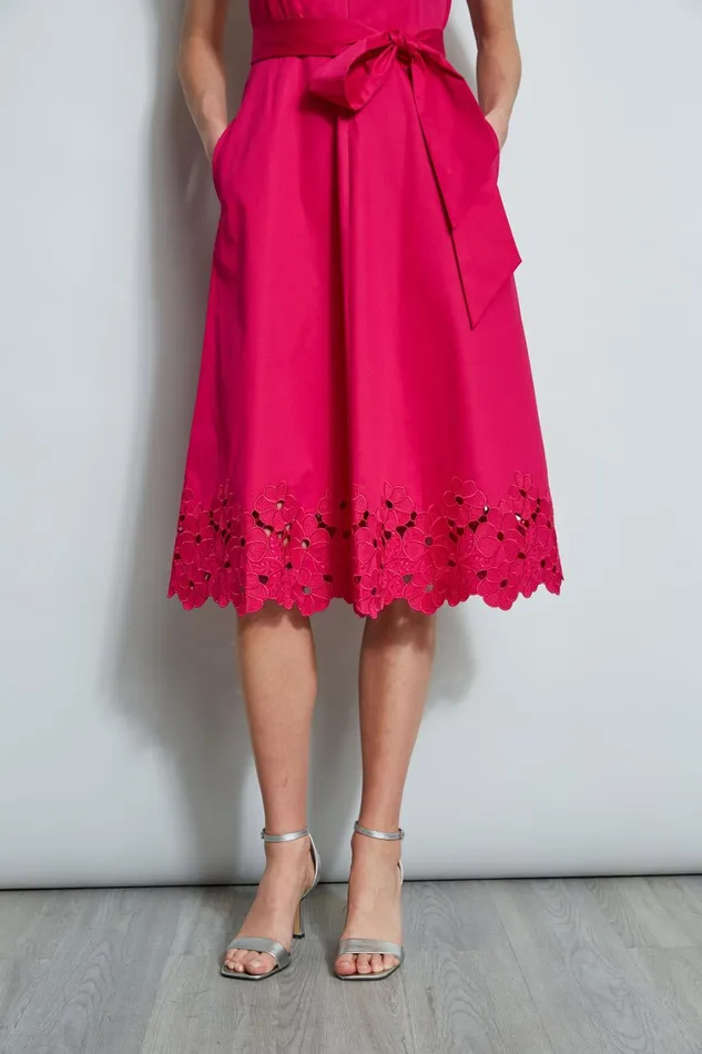 Elie Tahari Sleeveless Dresses Embroidered Hem Cotton Dress Cyclamen 8211 Women