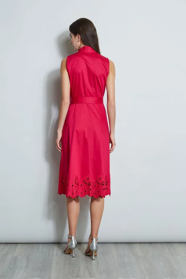 Elie Tahari Sleeveless Dresses Embroidered Hem Cotton Dress Cyclamen 8211 Women