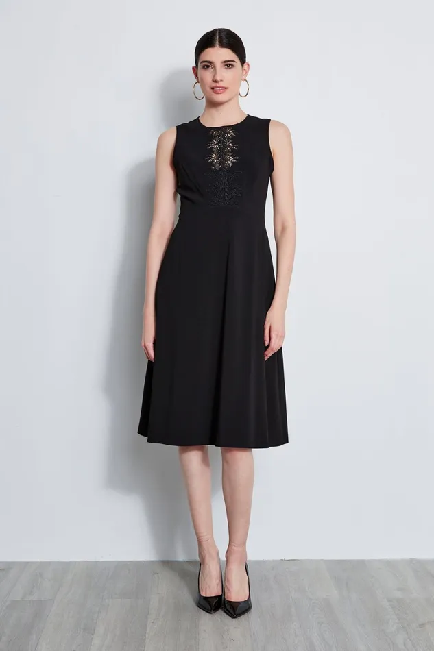 Elie Tahari Sleeveless Dresses Lace Applique Midi Dress Black 8211 Women