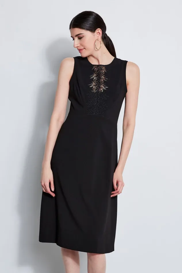 Elie Tahari Sleeveless Dresses Lace Applique Midi Dress Black 8211 Women