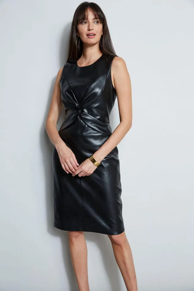 Elie Tahari Sleeveless Dresses Vegan Leather Twist Dress Noir 8211 Women