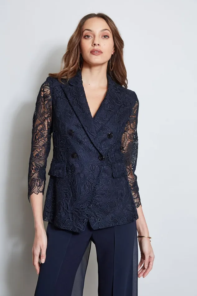 Elie Tahari Suiting Double Breasted Lace Blazer Stargazer 8211 Women