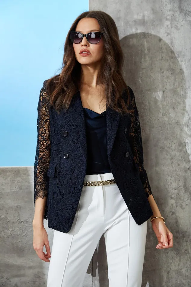 Elie Tahari Suiting Double Breasted Lace Blazer Stargazer 8211 Women
