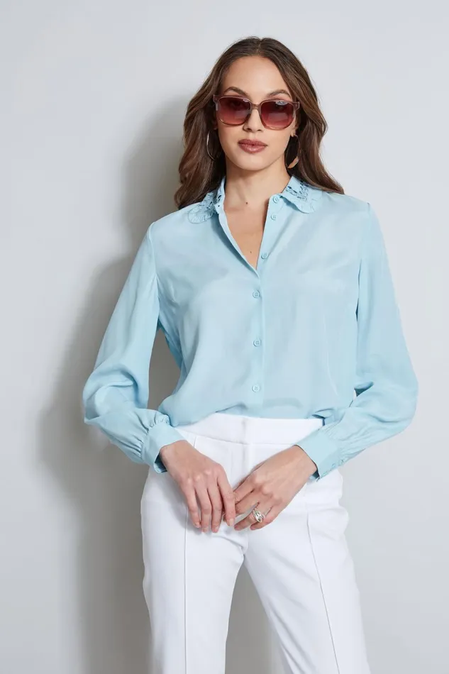 Elie Tahari Tops Embroidered Collar Shirt Sky Light 8211 Women