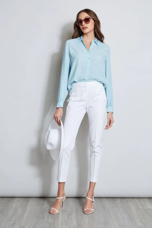 Elie Tahari Tops Embroidered Collar Shirt Sky Light 8211 Women
