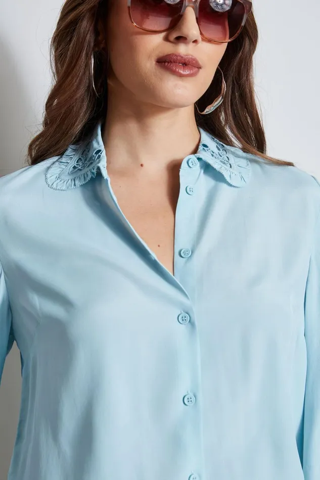 Elie Tahari Tops Embroidered Collar Shirt Sky Light 8211 Women