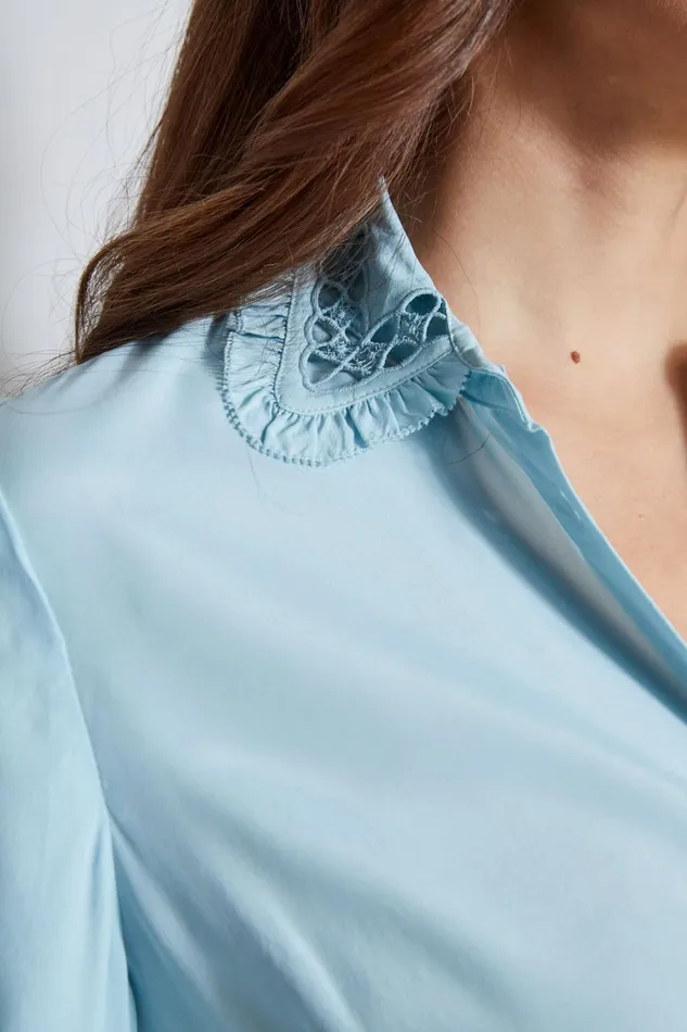 Elie Tahari Tops Embroidered Collar Shirt Sky Light 8211 Women