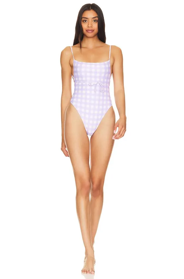 Essa One Piece Lilac Check Women Lovers and Friends Swimsuits and CoverUps