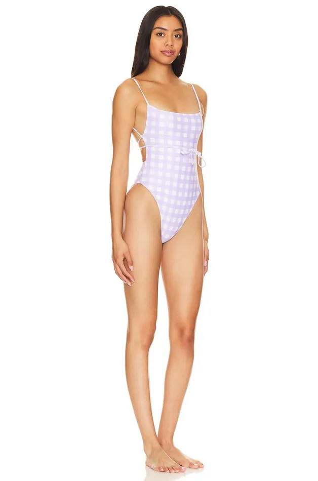 Essa One Piece Lilac Check Women Lovers and Friends Swimsuits and CoverUps