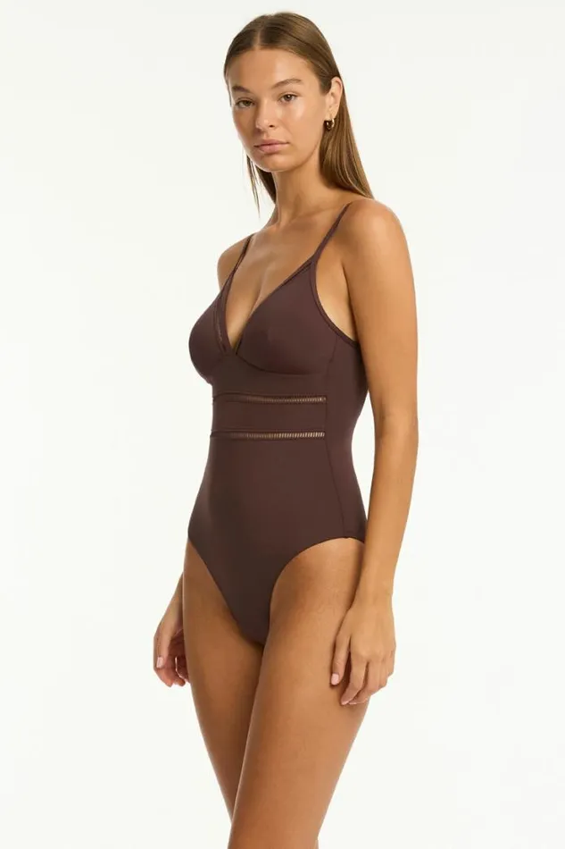 Essentials Edit Cross Back Tri One Piece Eco Essentials Cocoa Women Sea Level One Pieces