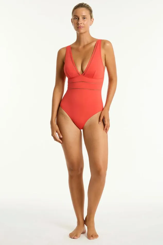 Essentials Edit Spliced One Piece Eco Essentials Flame Women Sea Level One Pieces