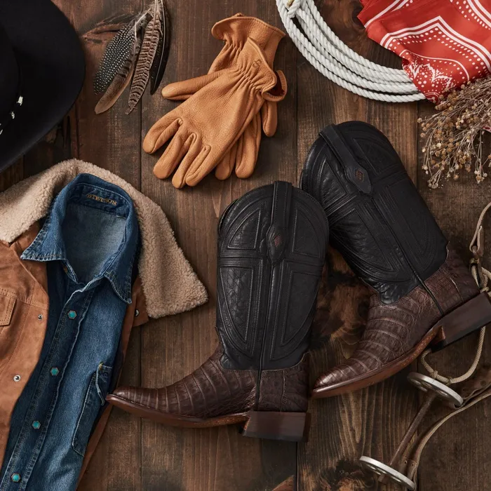 Exotics Men Stetson Kaycee Brown Caiman Belly Cowboy Boot Brown
