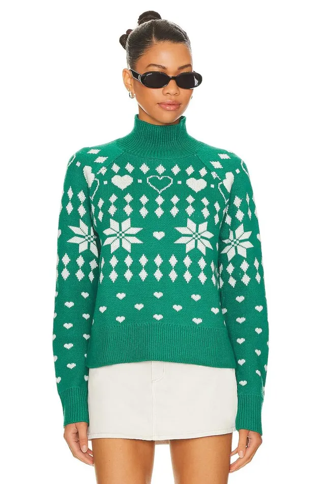 Fair Isle Oversized Turtleneck Pullover Forest Green Women Lovers and Friends Sweaters and Knits Fair Isle Oversized Turtleneck Pullover Forest Green Women Lovers and Friends Sweaters and Knits
