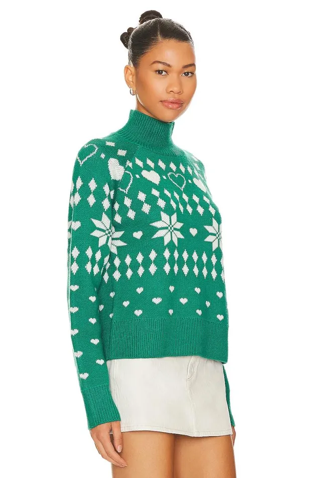 Fair Isle Oversized Turtleneck Pullover Forest Green Women Lovers and Friends Sweaters and Knits