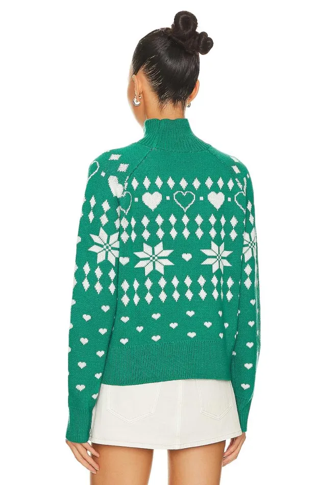 Fair Isle Oversized Turtleneck Pullover Forest Green Women Lovers and Friends Sweaters and Knits
