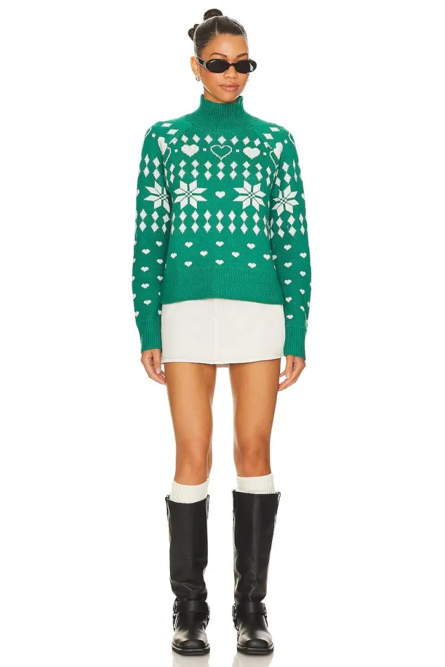 Fair Isle Oversized Turtleneck Pullover Forest Green Women Lovers and Friends Sweaters and Knits