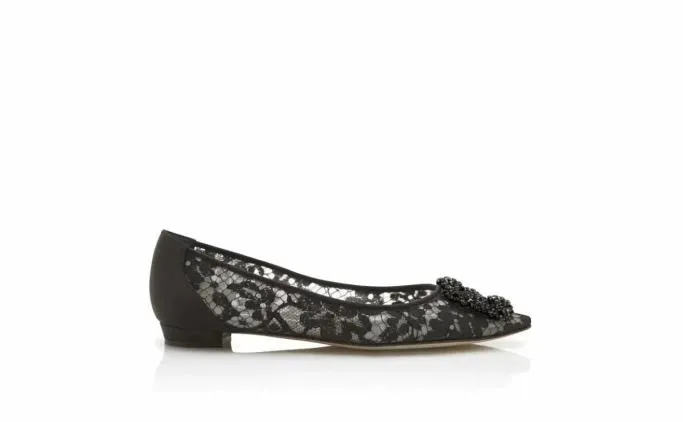 Flats Women Manolo Blahnik HANGISIFLAT LACEBlack Lace Jewel Buckle Flats Flats Women Manolo Blahnik HANGISIFLAT LACEBlack Lace Jewel Buckle Flats