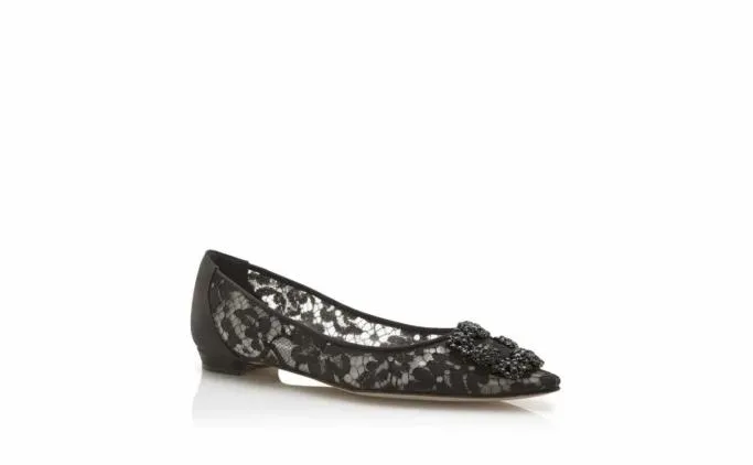 Flats Women Manolo Blahnik HANGISIFLAT LACEBlack Lace Jewel Buckle Flats Flats Women Manolo Blahnik HANGISIFLAT LACEBlack Lace Jewel Buckle Flats