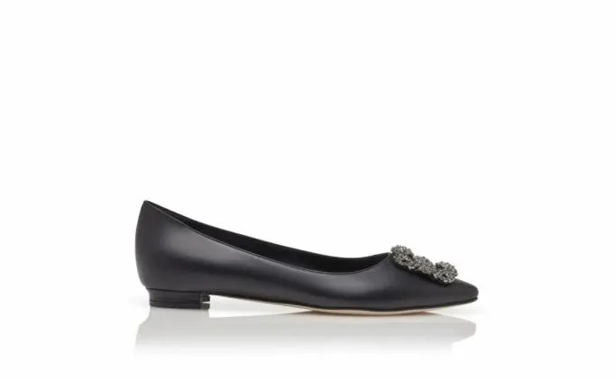Flats Women Manolo Blahnik HANGISIFLATBlack Calf Leather Jewel Buckle Flat Pumps Flats Women Manolo Blahnik HANGISIFLATBlack Calf Leather Jewel Buckle Flat Pumps