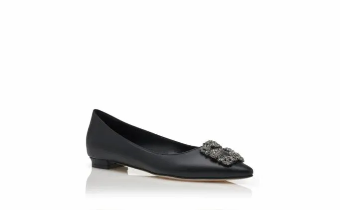 Flats Women Manolo Blahnik HANGISIFLATBlack Calf Leather Jewel Buckle Flat Pumps Flats Women Manolo Blahnik HANGISIFLATBlack Calf Leather Jewel Buckle Flat Pumps