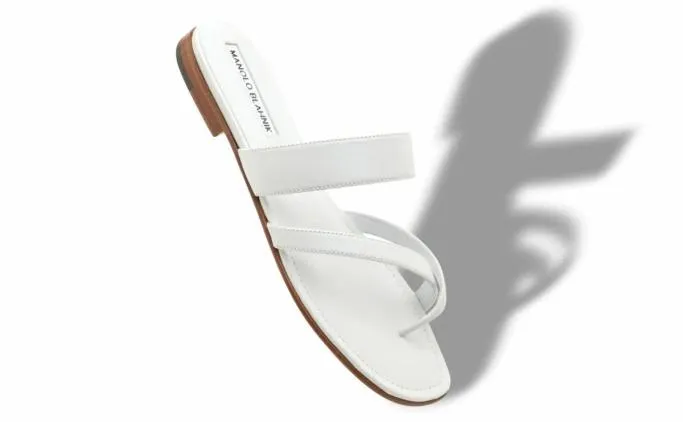 Flats Women Manolo Blahnik SUSAWhite Calf Leather Flat Sandals