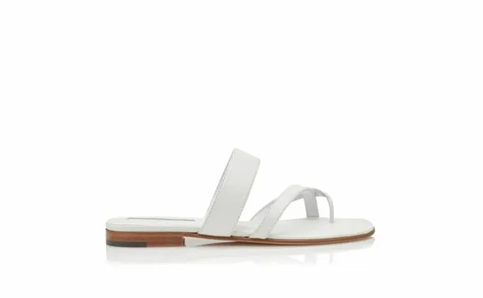 Flats Women Manolo Blahnik SUSAWhite Calf Leather Flat Sandals Flats Women Manolo Blahnik SUSAWhite Calf Leather Flat Sandals