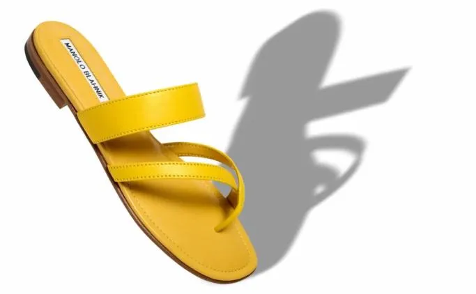 Flats Women Manolo Blahnik SUSAYellow Nappa Leather Crossover Flat Sandals