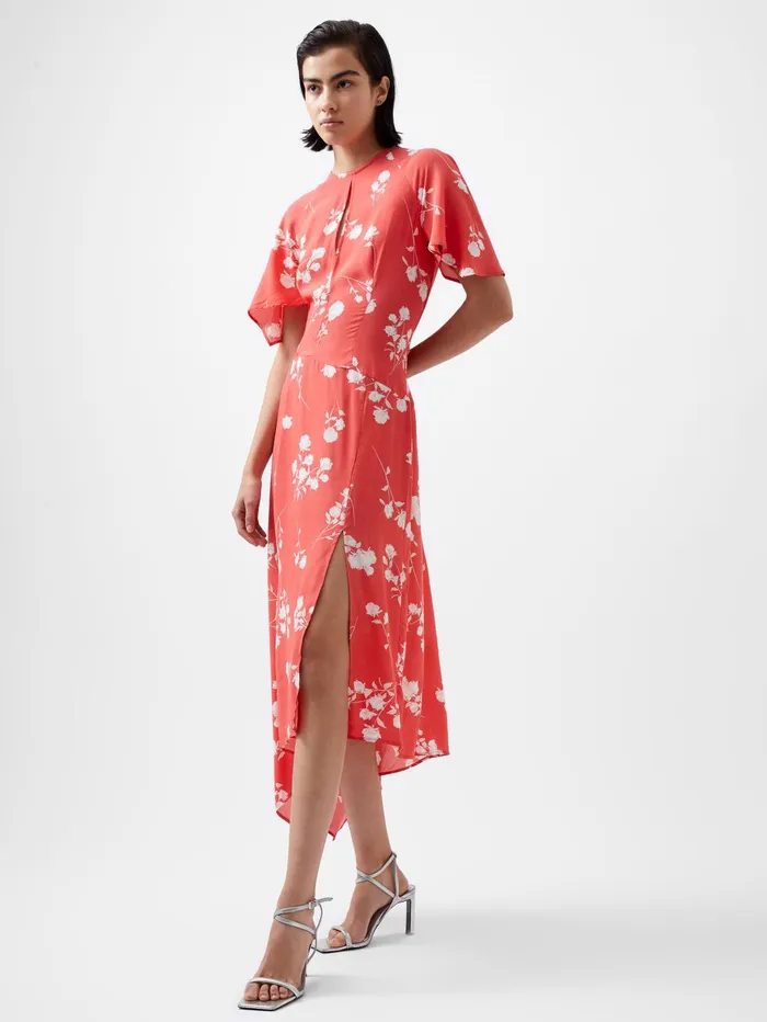 French Connection Alessandra Eco Asymmetric Dress Cayenne RedWhite Woman Dresses